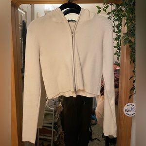 Cream, zip up cardigan with hood, Brandy Melville one size fits all (small)